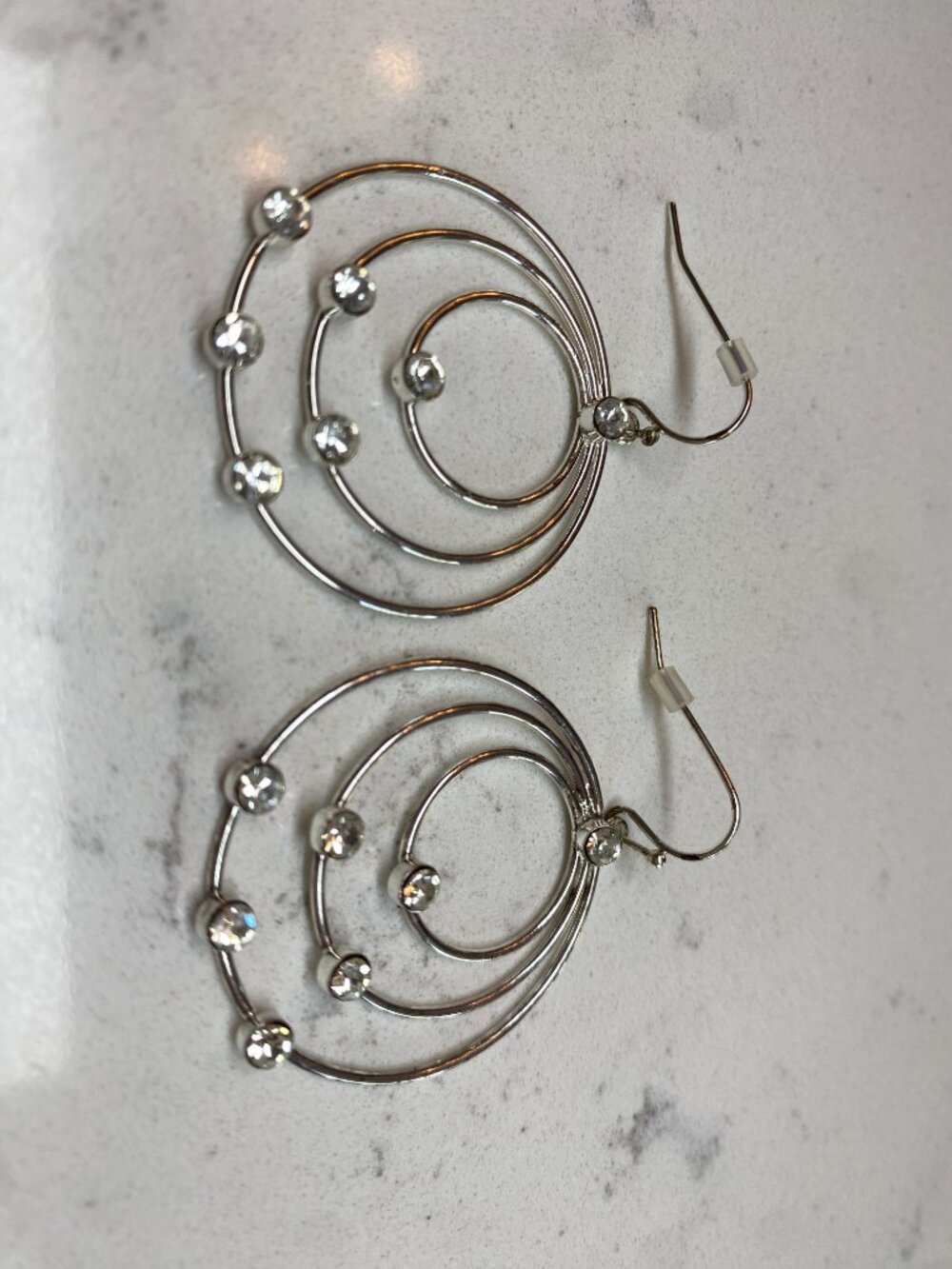 Avon Silver Tone Spiral Hoop Rhinestone Earrings Dangle